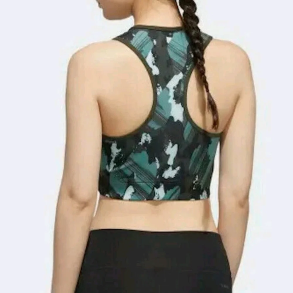 adidas Women x Zoe Saldana Olive Green Gold Metallic Sports Bra NEW‎